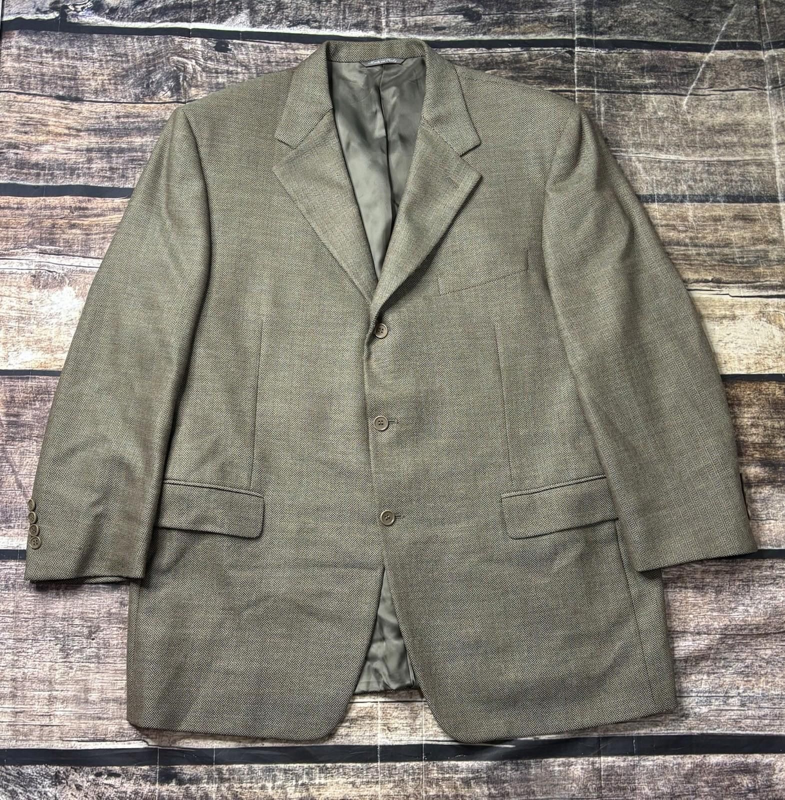 Canali Canali for Bloomingdales Blazer Jacket Mens 48 Wool Fishbone Size 48R - 1 Thumbnail