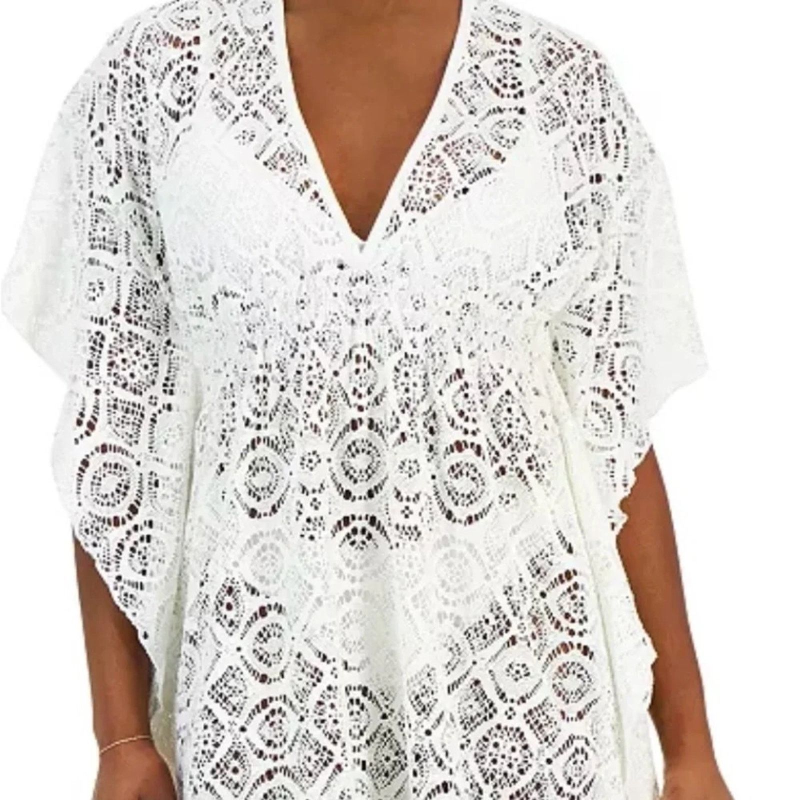 The Unbranded Brand Miken Swim lace coverup or robe, size Large in beige. Size ONE SIZE - 2 Thumbnail