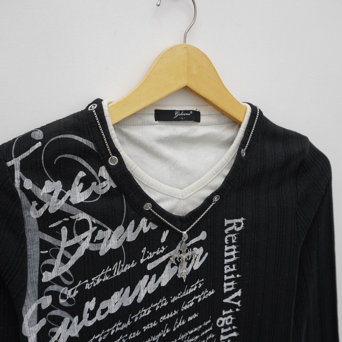 20471120 90s Sick Punk Gothic Double Layer Textured Longsleeve Size US L / EU 52-54 / 3 - 4 Thumbnail