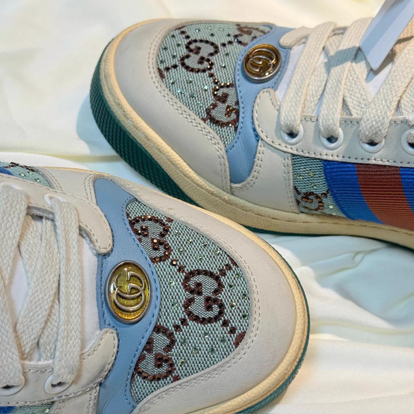 Gucci GUCCI Crystal GG Ivory Blue Sneaker EU35 99New Size US 4.5 / IT 34.5 - 8 Thumbnail