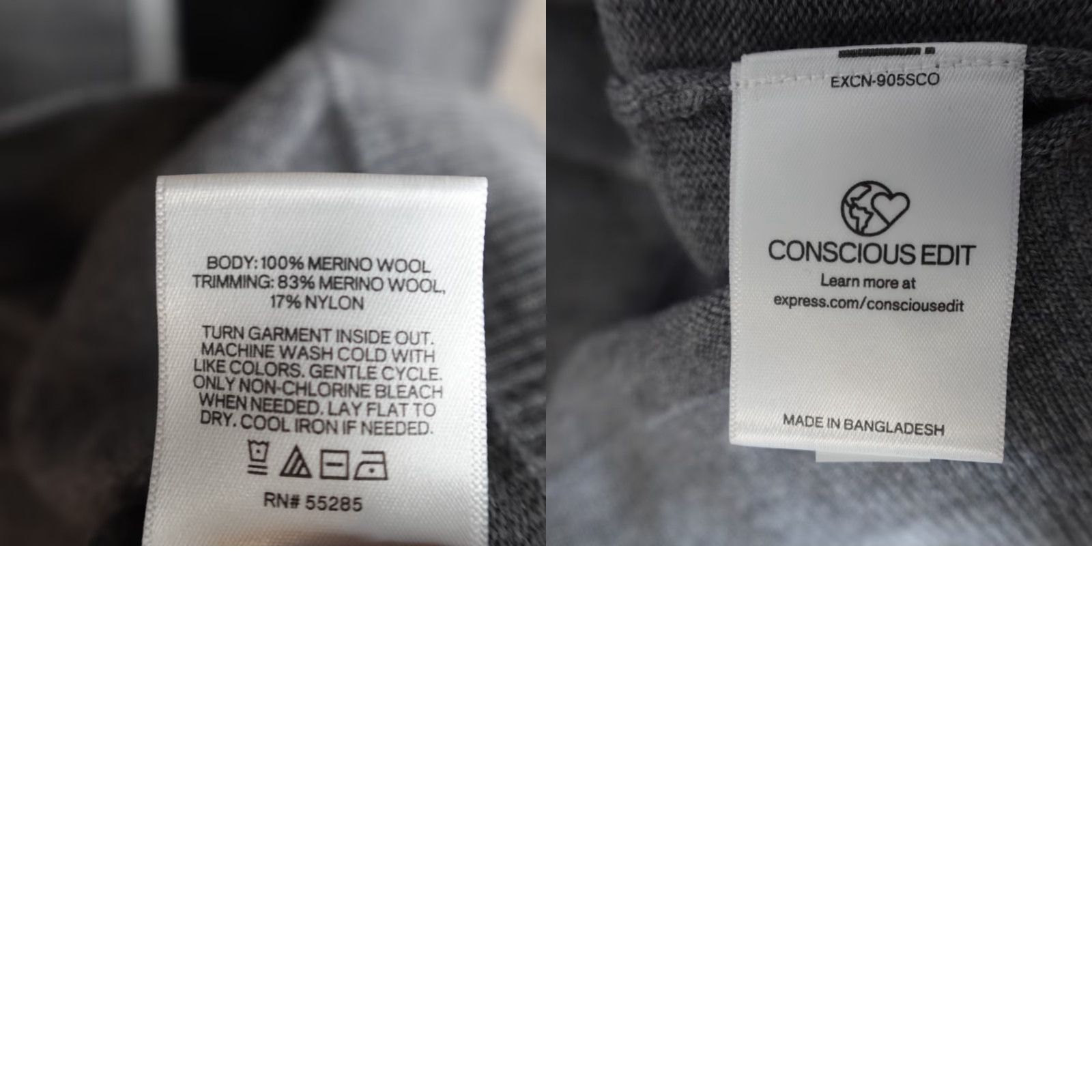 Express Express Mens Sweater Large Gray Striped 100% Merino Wool Cardigan Knit Wool Crew Neck Casual Winter Fall Spring Dept Men Size L Regular Heather gray Size US L / EU 52-54 / 3 - 8 Thumbnail