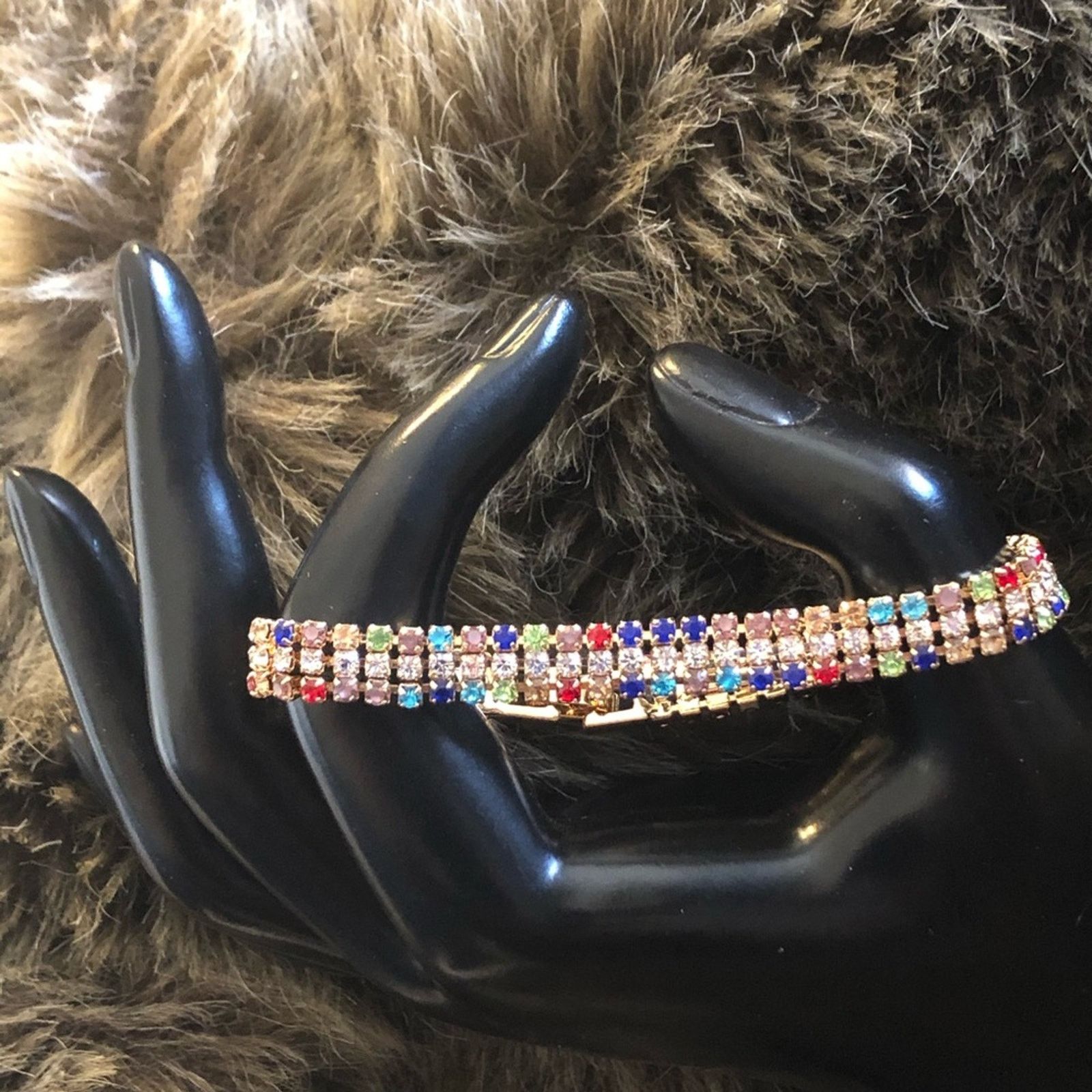 Jewelry Rainbow rhinestone sparkle gold tone bracelet Size ONE SIZE - 1 Thumbnail