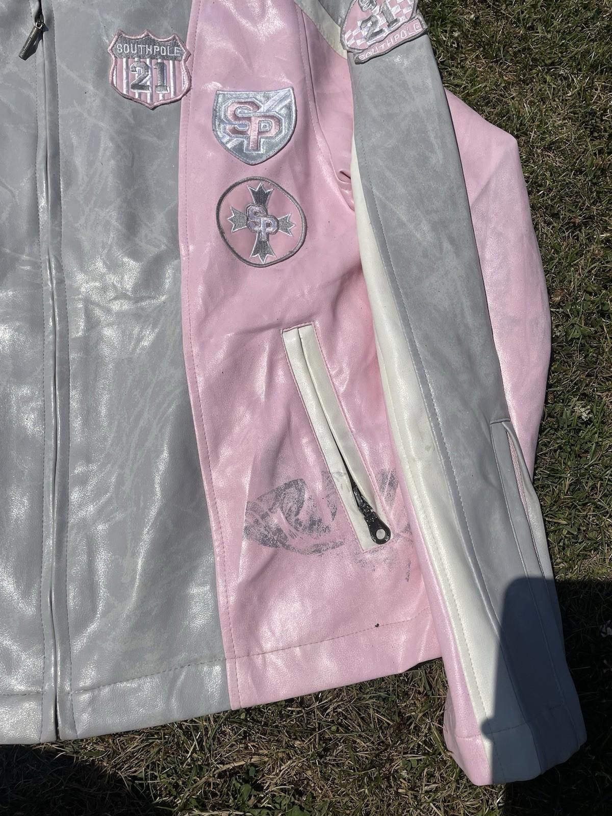 Southpole Vintage South Pole Pink Woman’s Leather Racer Jacket Large Size L / US 10 / IT 46 - 3 Thumbnail