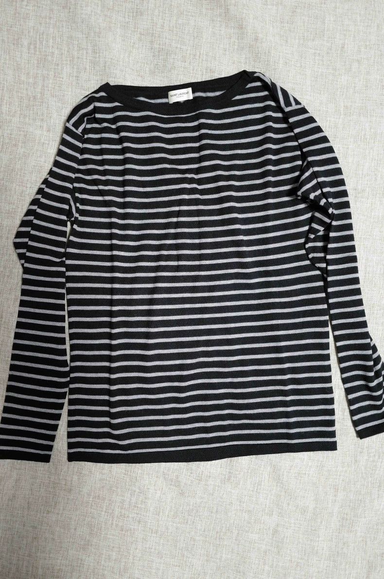 Saint Laurent Paris Saint Laurent Paris Black and gray striped worsted wool tu Size S / US 4 / IT 40 - 1 Thumbnail