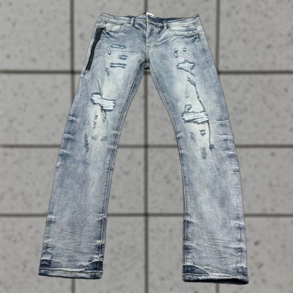 Korupt Mens Jeans 36x32 Slim Straight Distressed Cotton Denim Blue - Main Image