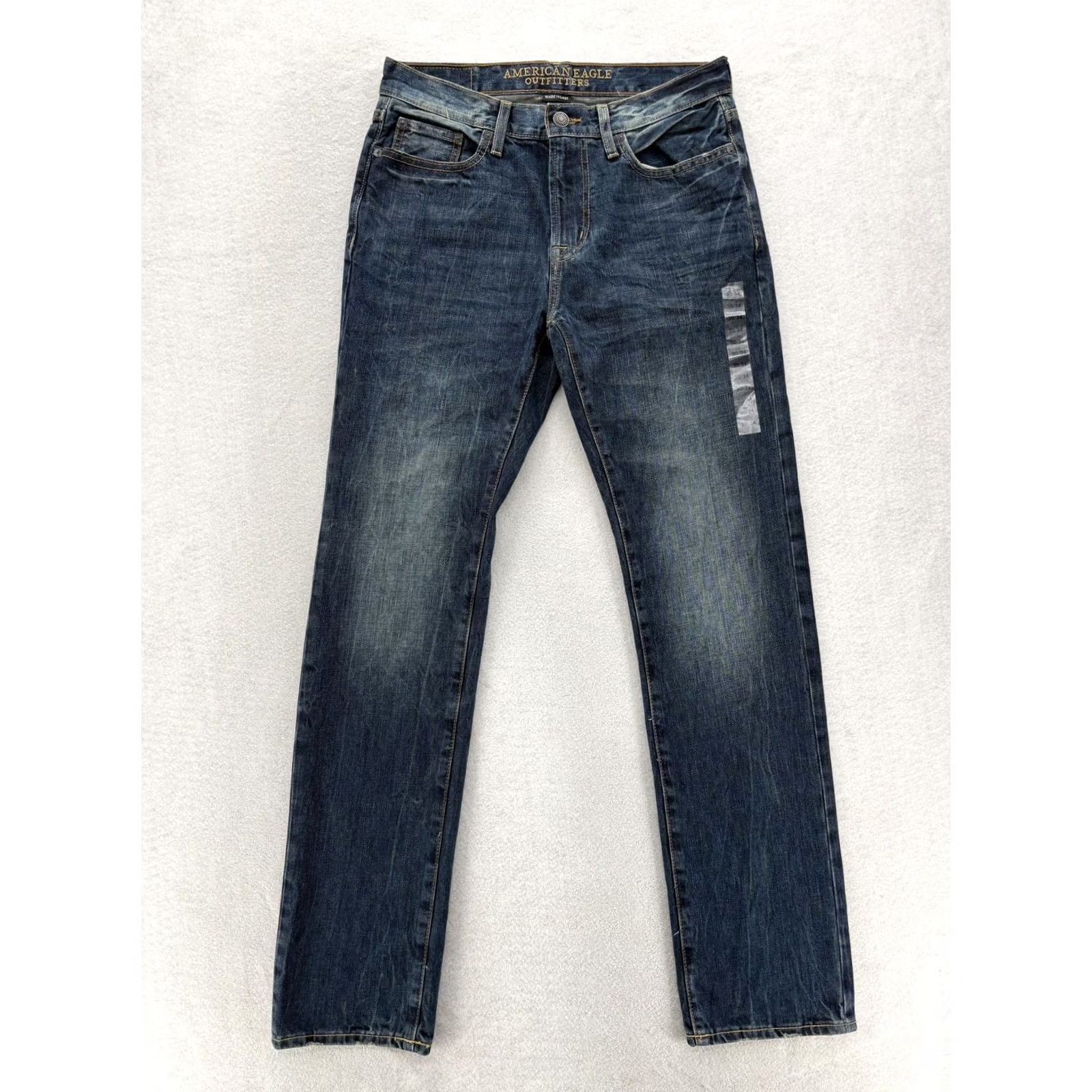 American Eagle Outfitters American Eagle Slim Straight Jeans Mens 30x34 Blue Medium Wash Denim NWT Casual Pockets Logo Classic Straight Mens Size US 30 / EU 46 - 2 Thumbnail