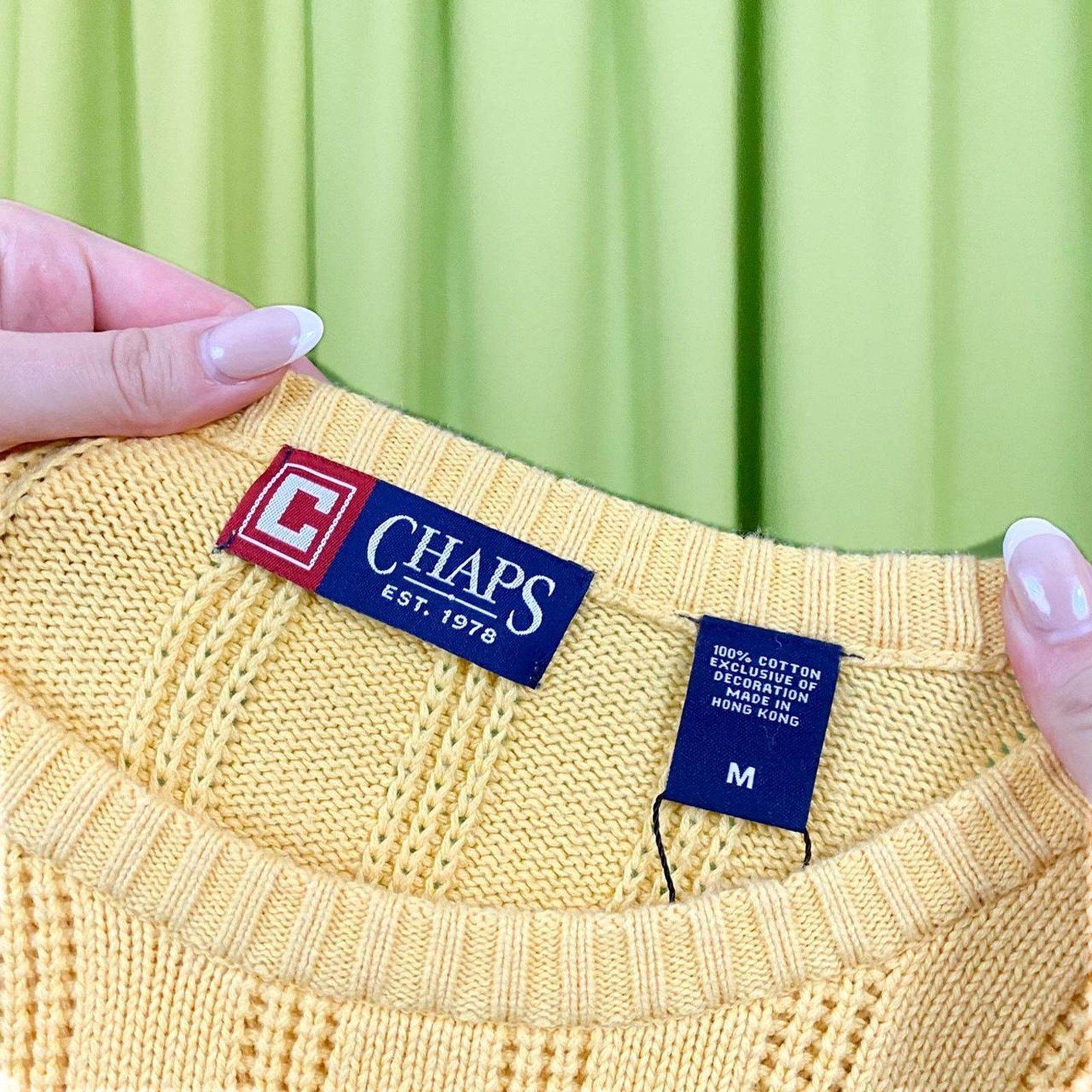 Chaps 90s Vintage Yellow Knitted Sweater with Embroidered Logo Size US M / EU 48-50 / 2 - 5 Thumbnail