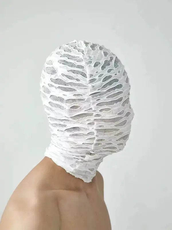 Japanese Brand Fumina x Mami White Trendy Design Ripped Hat Mask Balaclava Size ONE SIZE - 3 Thumbnail