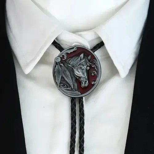 Other Vintage Oval Horse Head Leather Cord Bolo Tie Size ONE SIZE - 1 Thumbnail