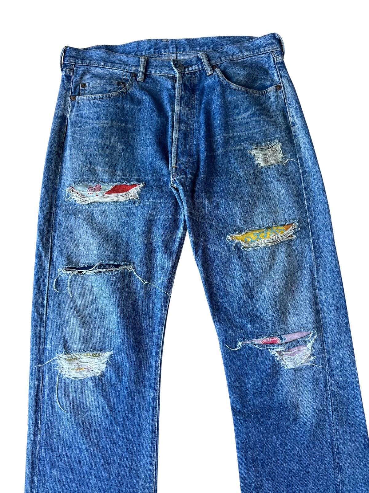 Yohji Yamamoto Yohji Yamamoto Distressed Runway Bandana Blue Denim Jeans Size US 34 / EU 50 - 2 Thumbnail