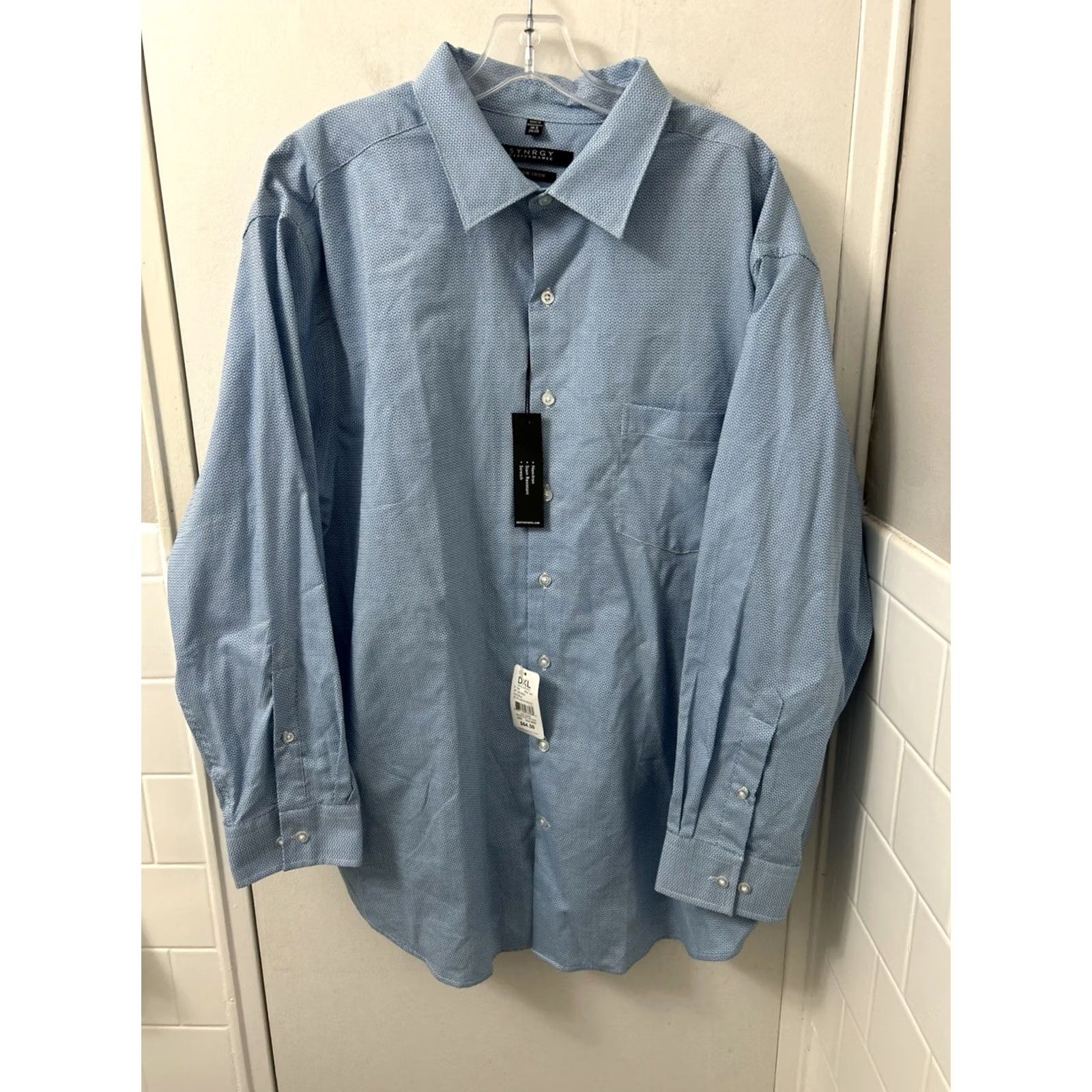 Vintage Synrgy Performance Shirt Mens Blue Geometric Dress Shirt NWT 18.5 34/35 Button Up Size US XXL / EU 58 / 5 - 2 Thumbnail