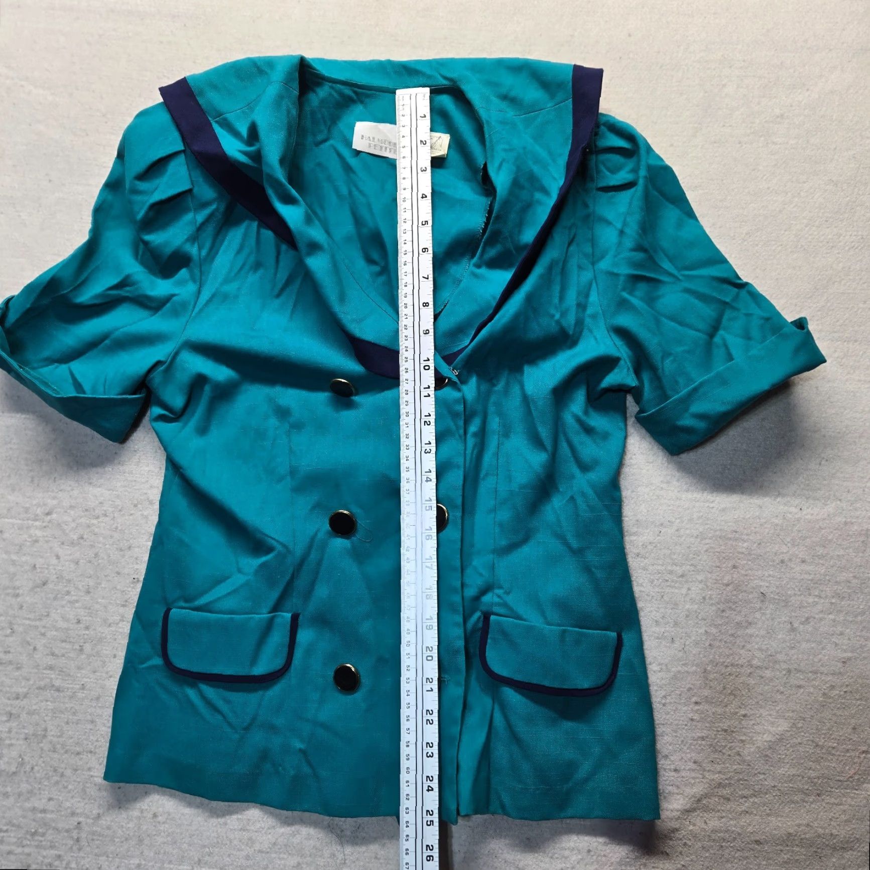 Vintage Halmode Petites Blazer Jacket Women's Size 14 Adult Teal Green Blue Single-Breasted Jacket Size 36" / US 14 / IT 50 - 6 Thumbnail