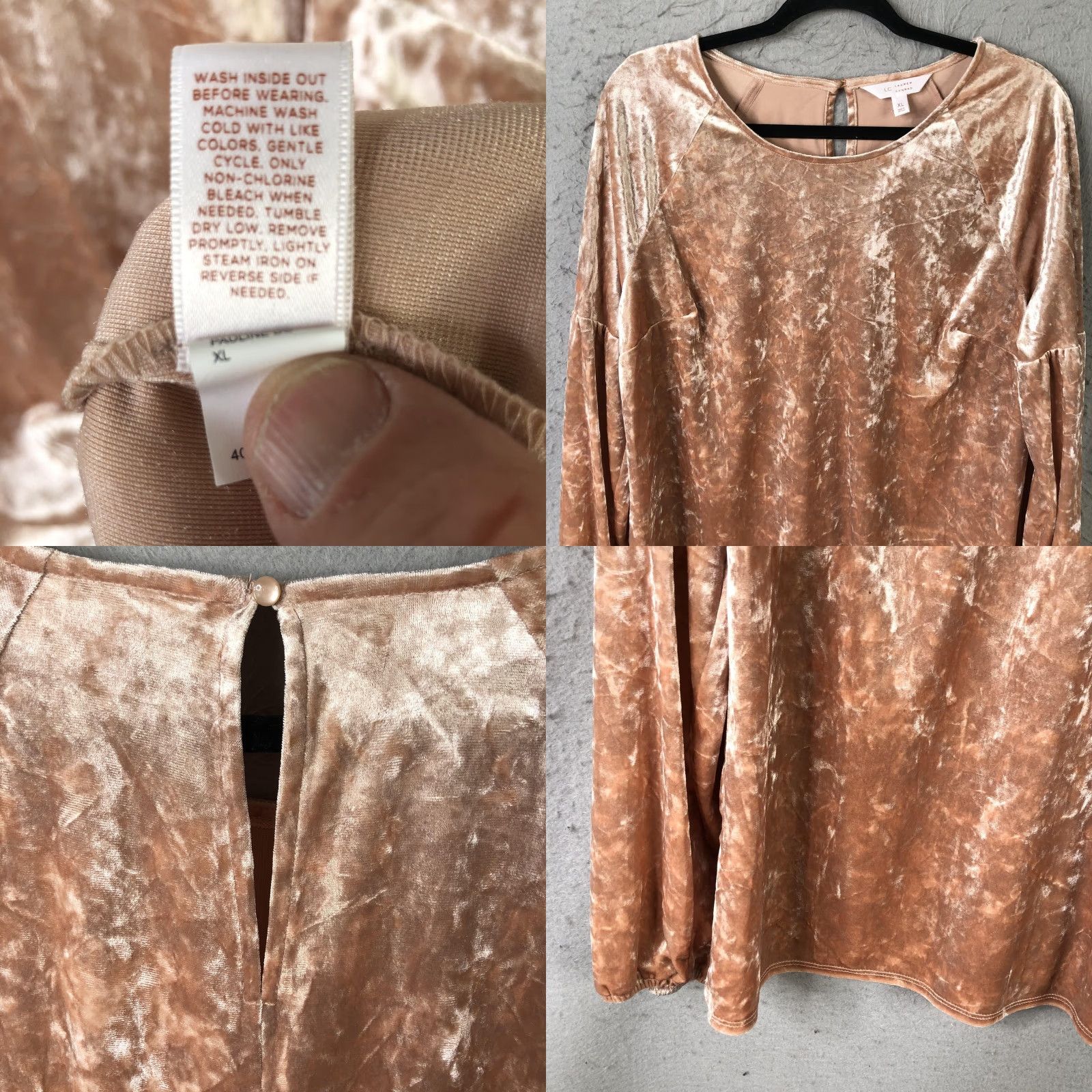 Vintage LC Lauren Conrad Blouse Womens XL Beige Crushed Velvet Balloon Sleeve Top Party Size XL / US 12-14 / IT 48-50 - 8 Thumbnail
