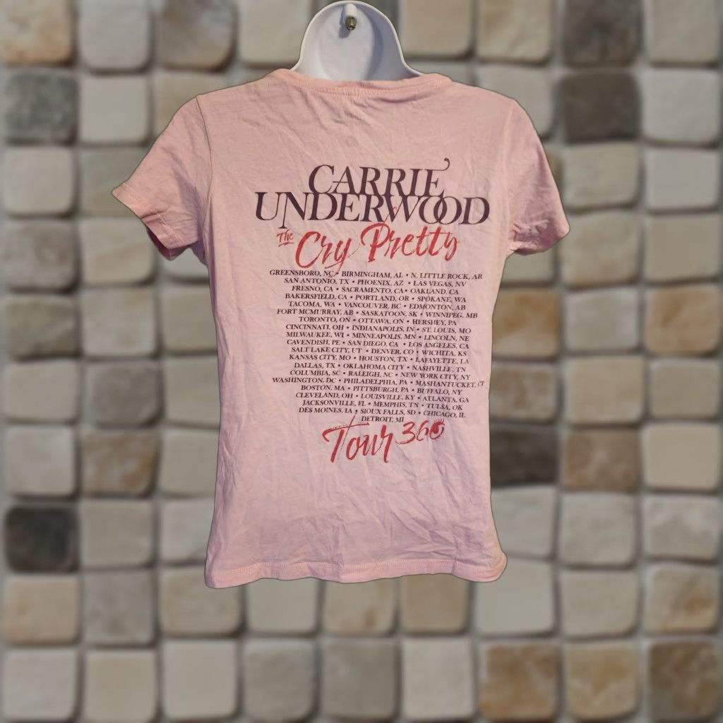 Pinko Womens Carrie Underwood Cry Pretty Tour 360 Pink T Shirt Small Juniors Size S Crew Neck Short Sleeve 100% Cotton Casual Shirt Womens Size S / US 4 / IT 40 - 1 Thumbnail