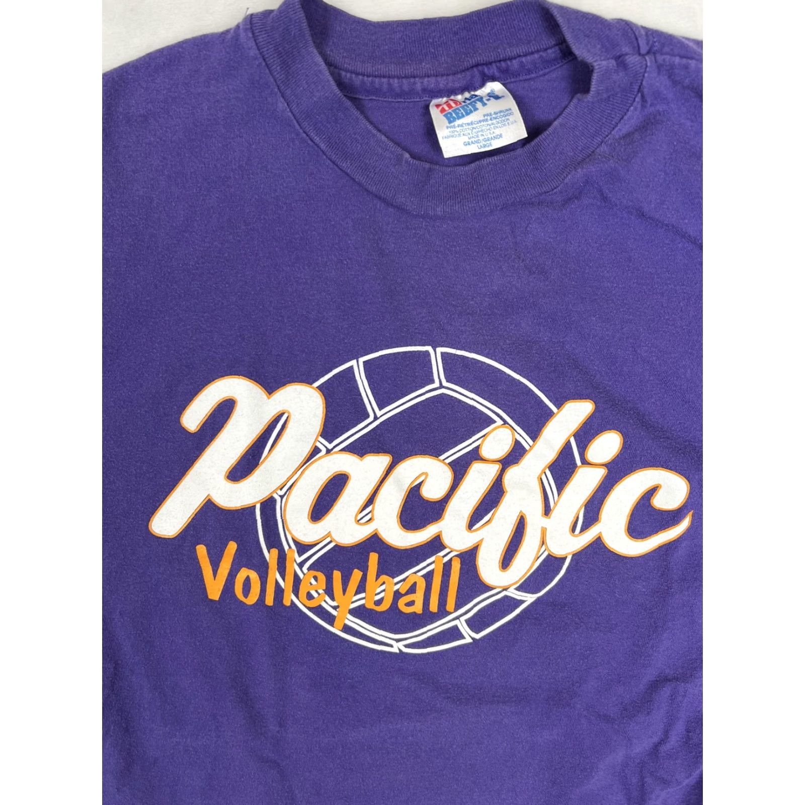 Hanes VINTAGE Hanes Beefy-T T-Shirt Mens Large Purple Pacific Volleyball Graphic 90s USA Shirt Sports Mens Regular Fit Short Sleeve Crew Neck Cotton Size US L / EU 52-54 / 3 - 2 Thumbnail