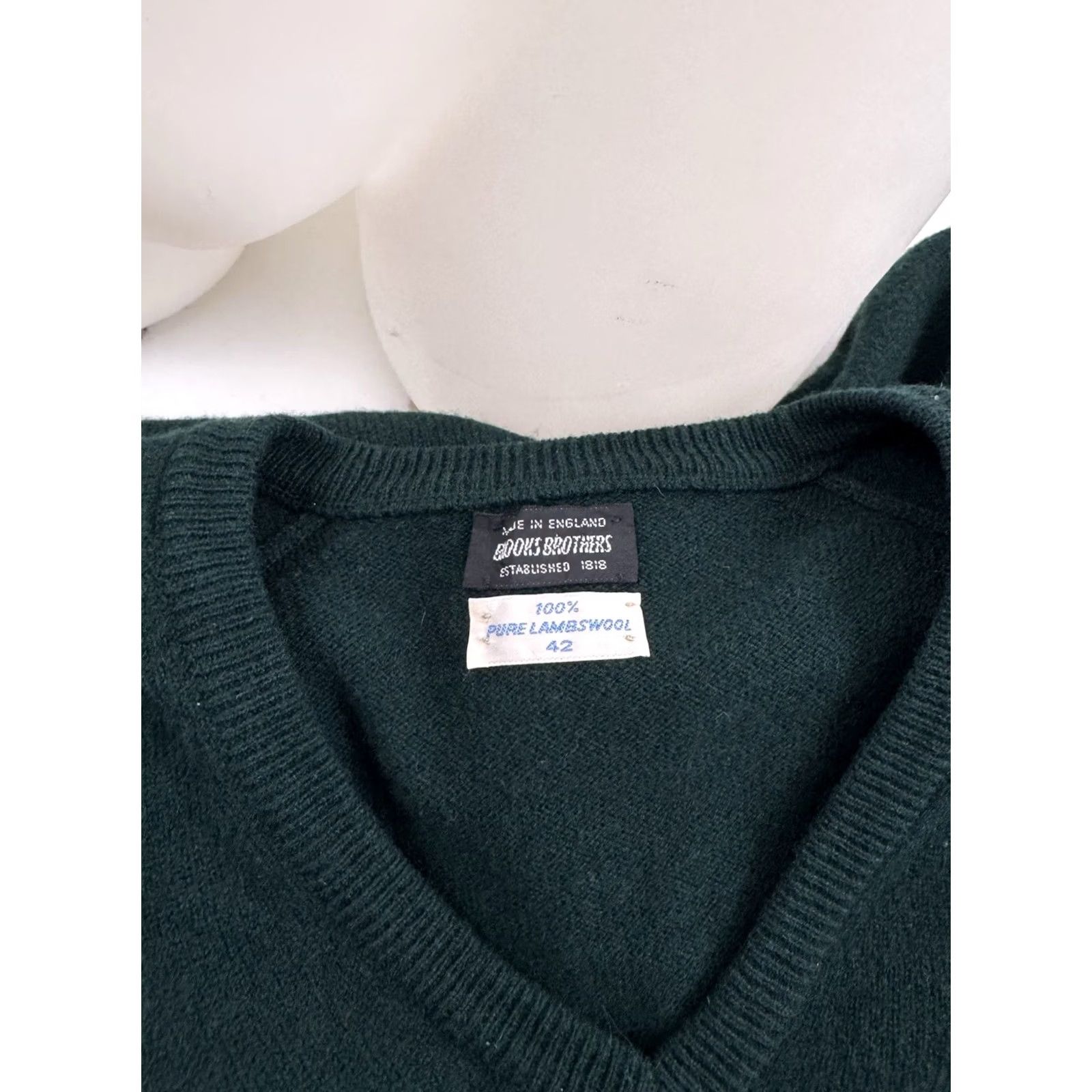 Brooks Brothers BROOKS BROTHERS England Vintage LAMBS WOOL V-Neck Mens 42 Sweater Green Wool Pullover 1960s Mens Size US XL / EU 56 / 4 - 4 Thumbnail