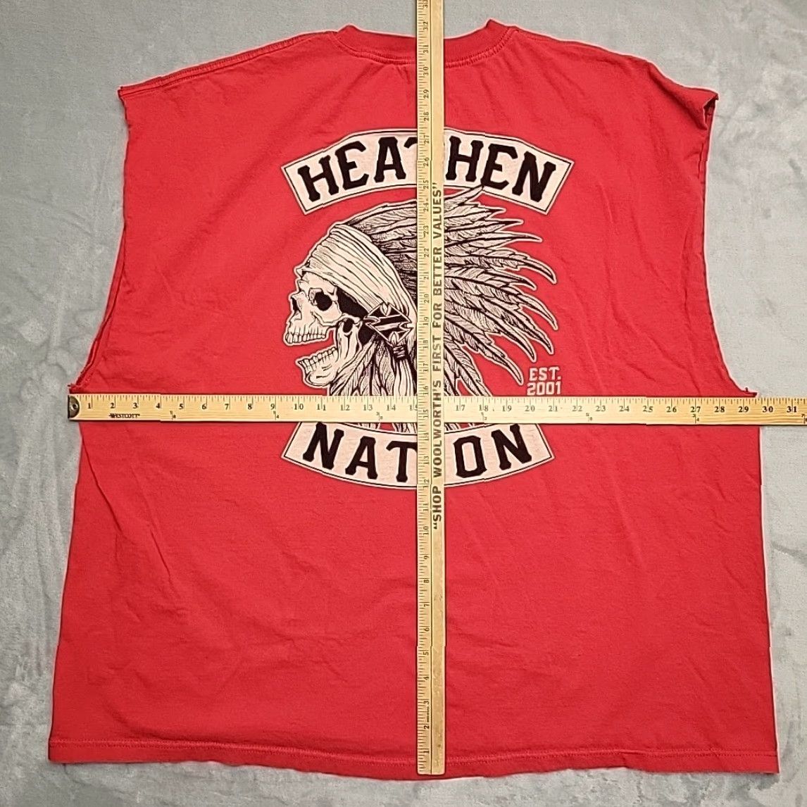 Vintage VTG Heathen Nation Shirt Men 4XL Red Skull Cutoff Biker Motorcycle Graphic Tee Shirt Size US XXL / EU 58 / 5 - 7 Thumbnail