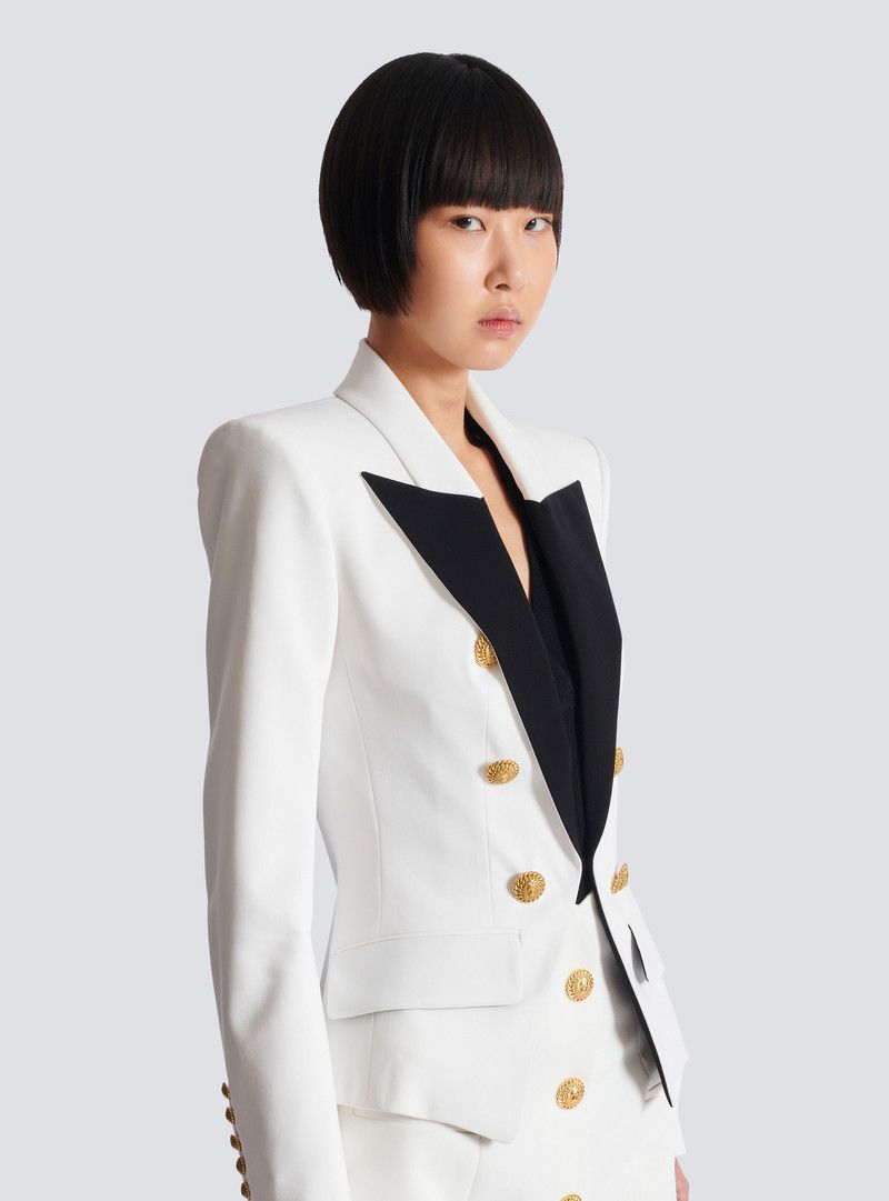 Balmain o1loc1c0526 6-Buttons Two-tone Jacket in White/Black Size L / US 10 / IT 46 - 7 Thumbnail