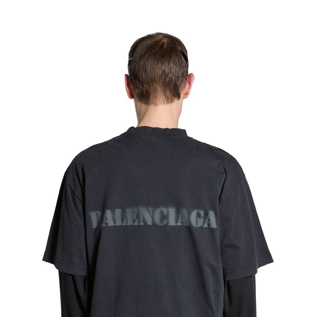 Balenciaga o1w1db10525 Stencil Type T-Shirt Medium Fit in Black Size US XXS / EU 40 - 5 Thumbnail