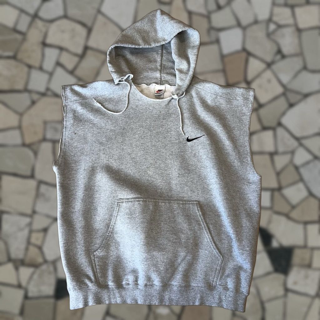 Nike VINTAGE Nike Hoodie Sleeveless Pullover Men XL Hooded Drawstring Gray Embroidered Nike USA Vtg 90s Style Sportswear Size US XL / EU 56 / 4 - 1 Thumbnail
