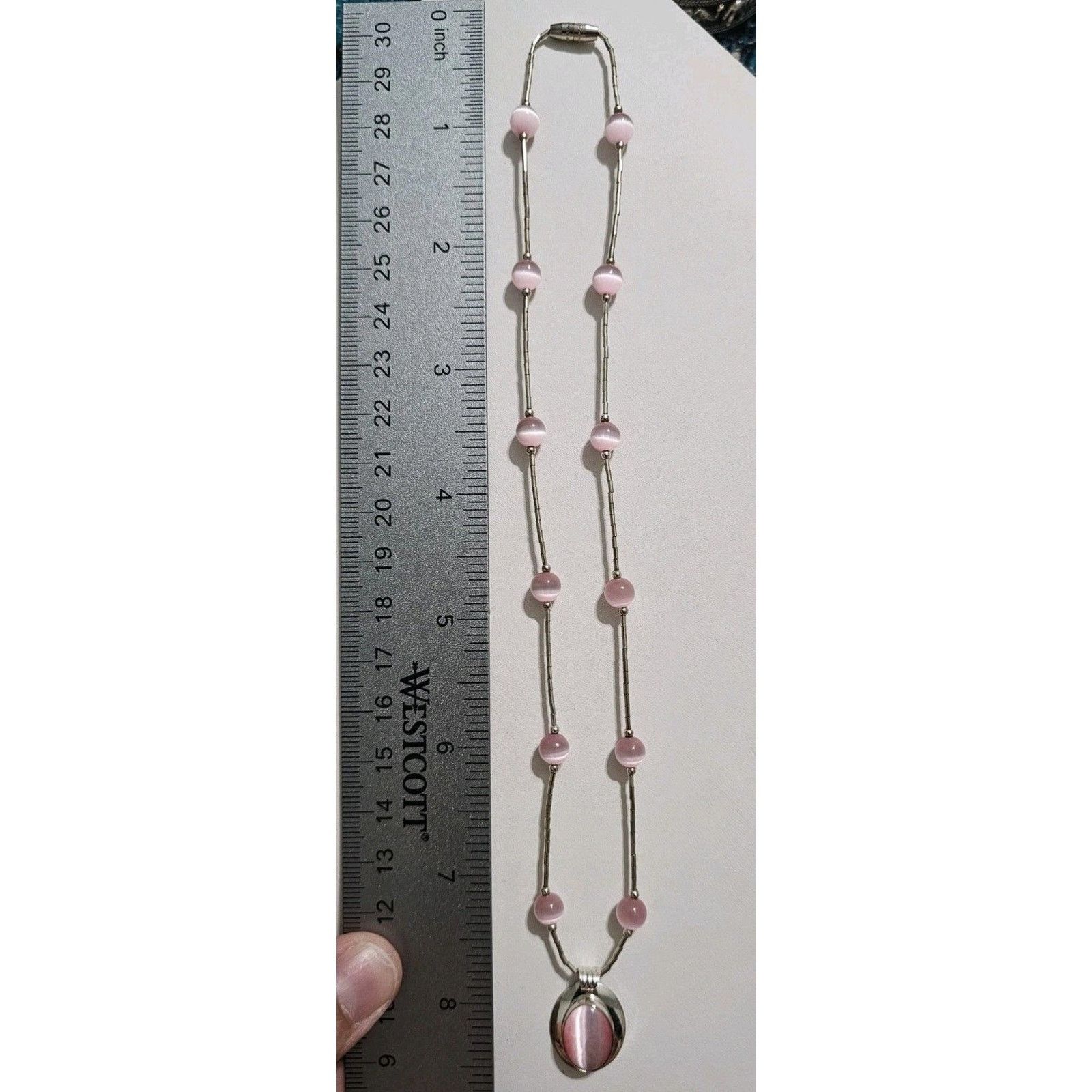 Pink Silver 925 vintage liquid silver pink cat’s eye Necklace Size ONE SIZE - 5 Thumbnail