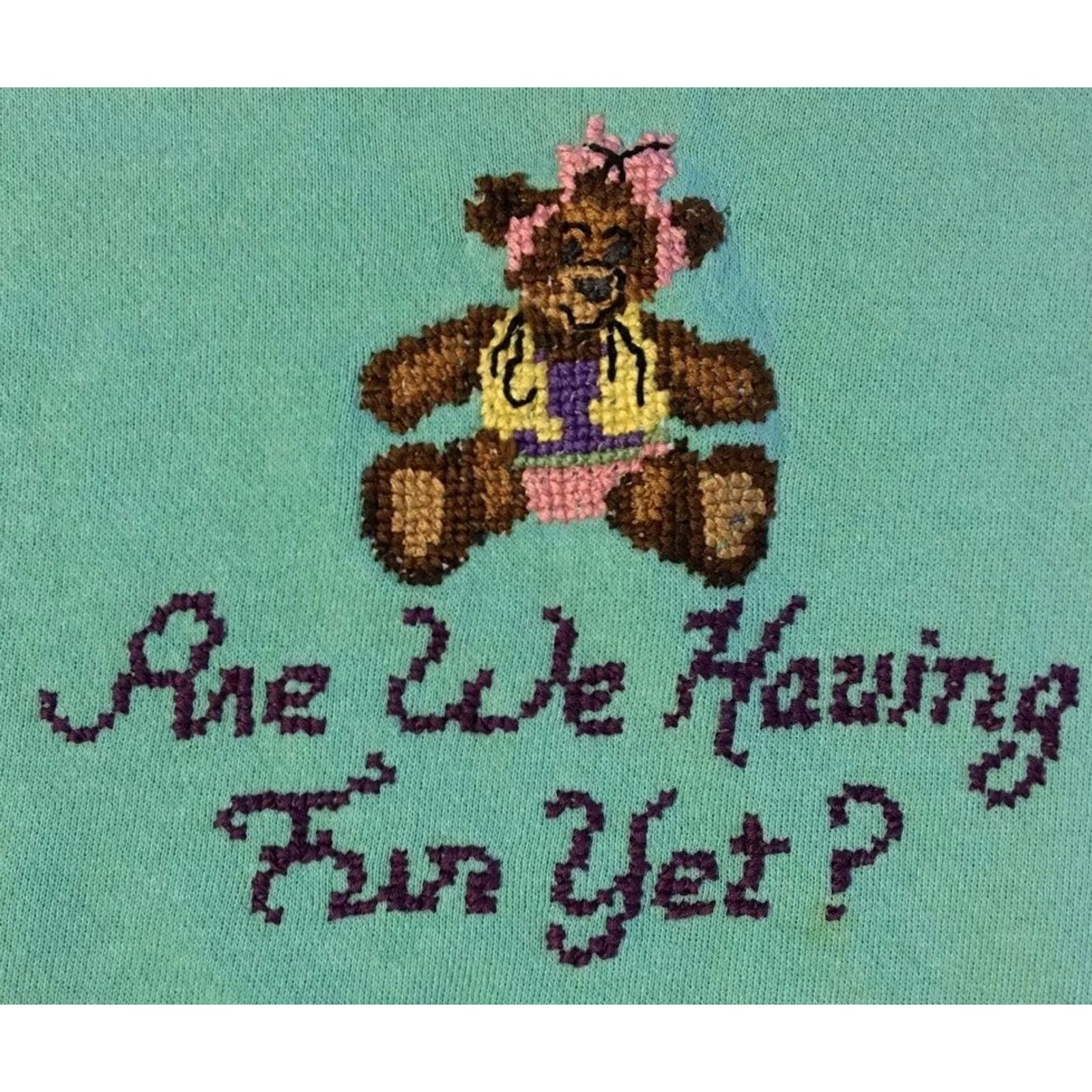 Vintage VINTAGE Are We Having Fun Yet? Faded Teddy Bear Sweatshirt M Green Hooded Pullover Mens Joke 90s 80s Vintage 70s Casual Sweatshirt Size US M / EU 48-50 / 2 - 2 Thumbnail