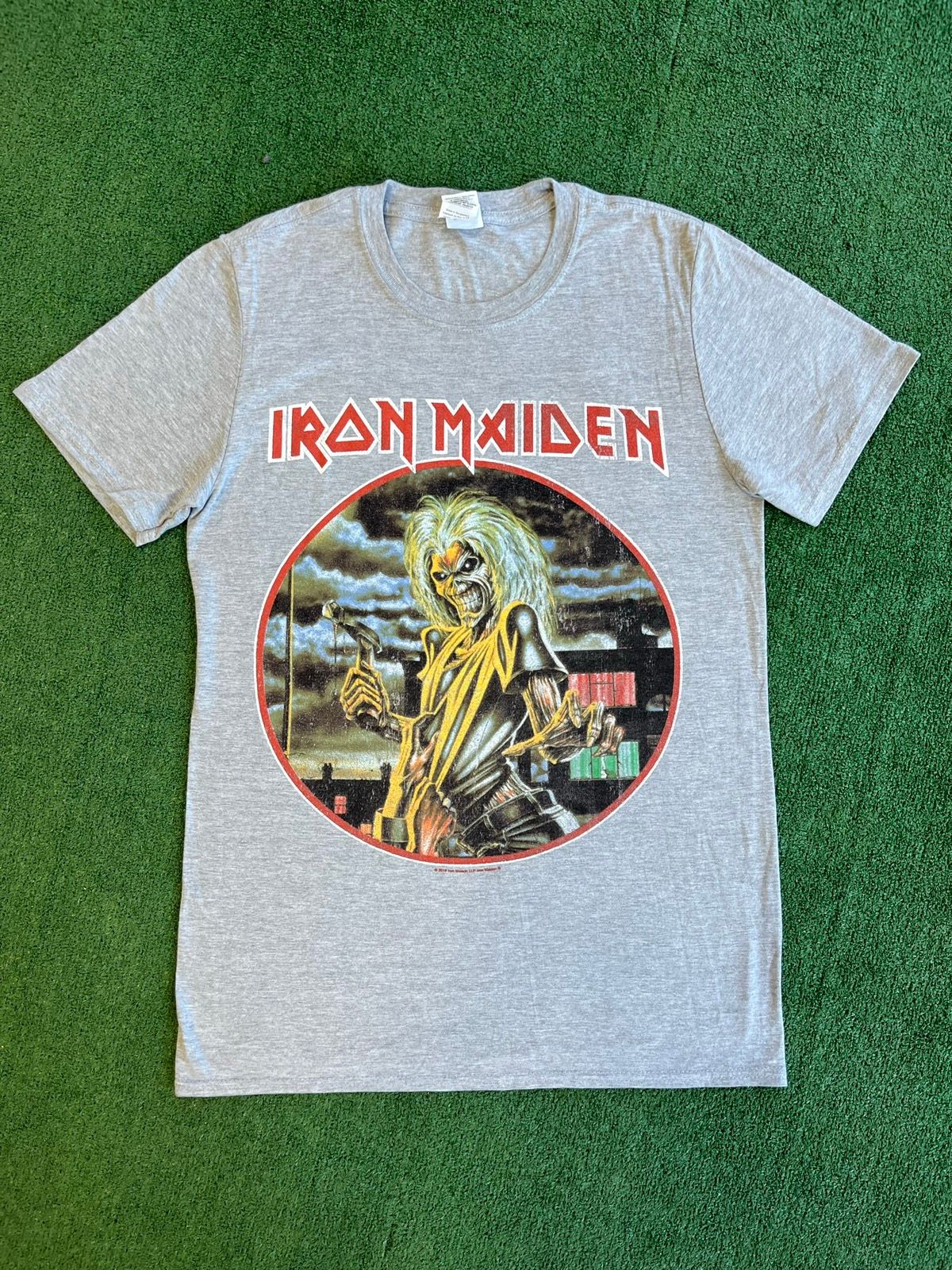 Pre-owned Band Tees X Iron Maiden Vintage Iron Maiden Skeleton Axe Attacks T Shirt In Grey