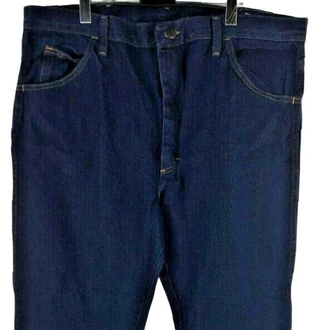 Wrangler Rustler Wrangler Mens Classic Fit Denim Blue Straight Jeans 40 Regular Waist 40 Inseam 30 Rise High 12in Belt Loops Pockets Denim Blue Size US 40 / EU 56 - 2 Thumbnail
