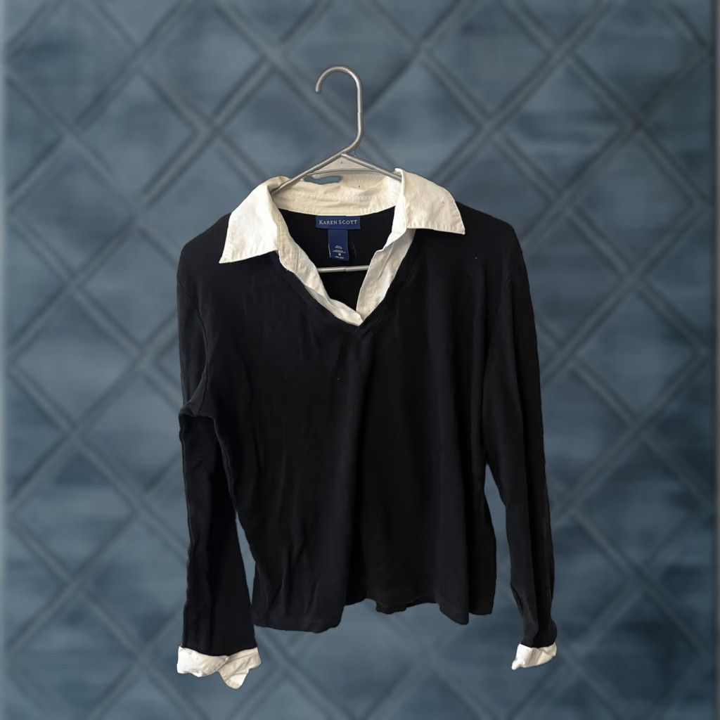 Vintage Karen Scott Sweater Shirt Women V-Neck Black Size M Pullover Inter-grated Collar Knit Vintage? (if applicable) Size M / US 6-8 / IT 42-44 - 1 Thumbnail