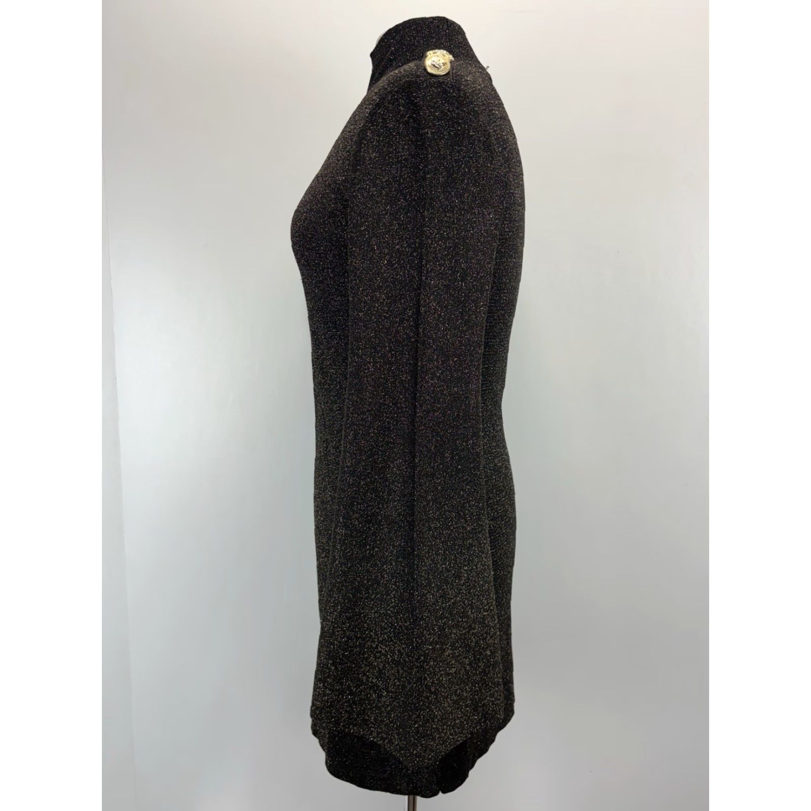 Vintage Rebecca Vallance Mancini Knit Mini Dress Womens Large Black Gold Metallic Flare Size L / US 10 / IT 46 - 2 Thumbnail
