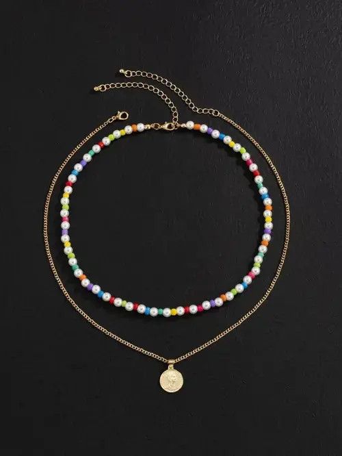 Other Retro Punk Necklace Pearl Choker Flower Charm 2pc Size ONE SIZE - 2 Thumbnail