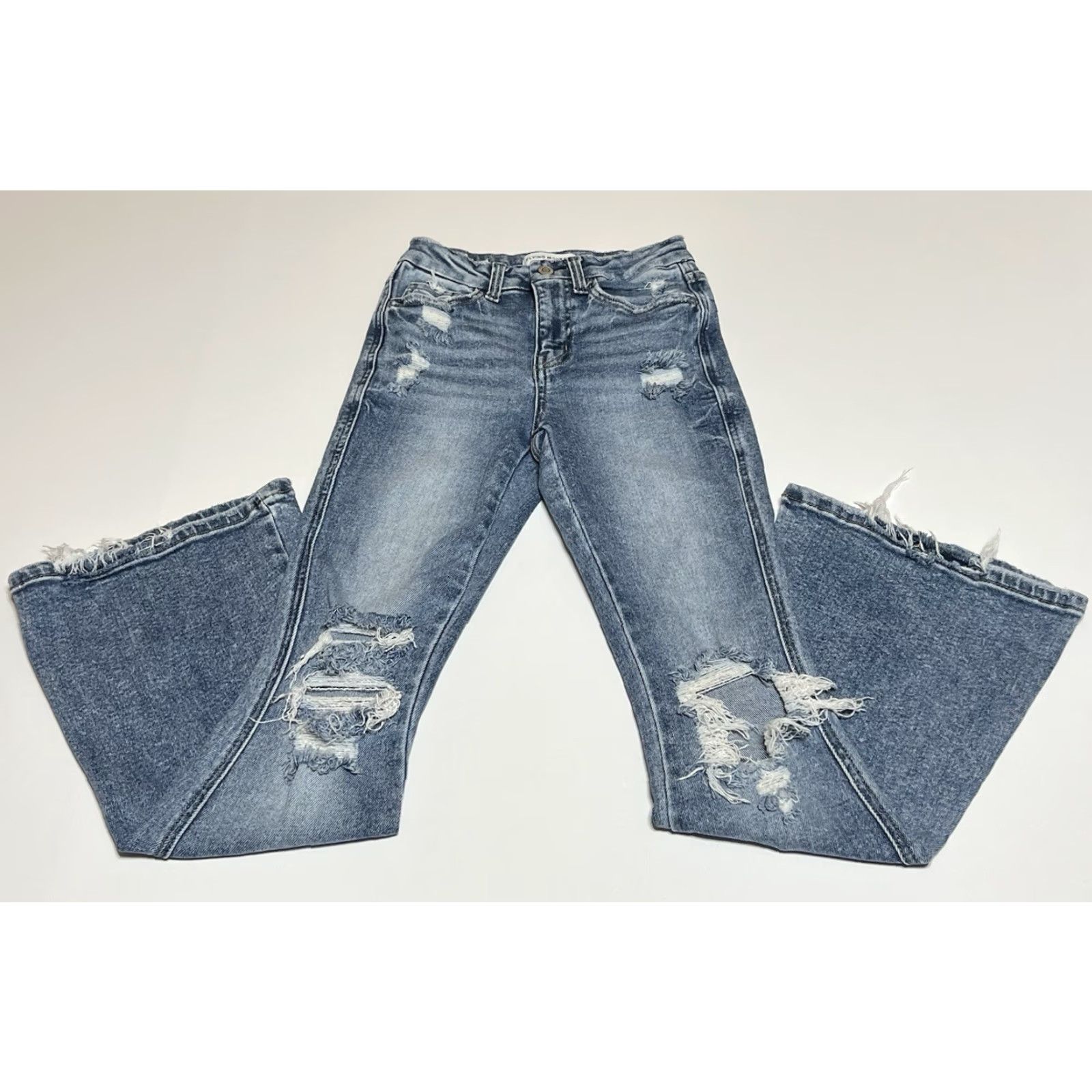 Vintage Flying Monkey High Rise Flare Jeans Distressed Women’s Size 23x28 Blue Stretch Jeans Size 40" / US 18 - 2 Thumbnail