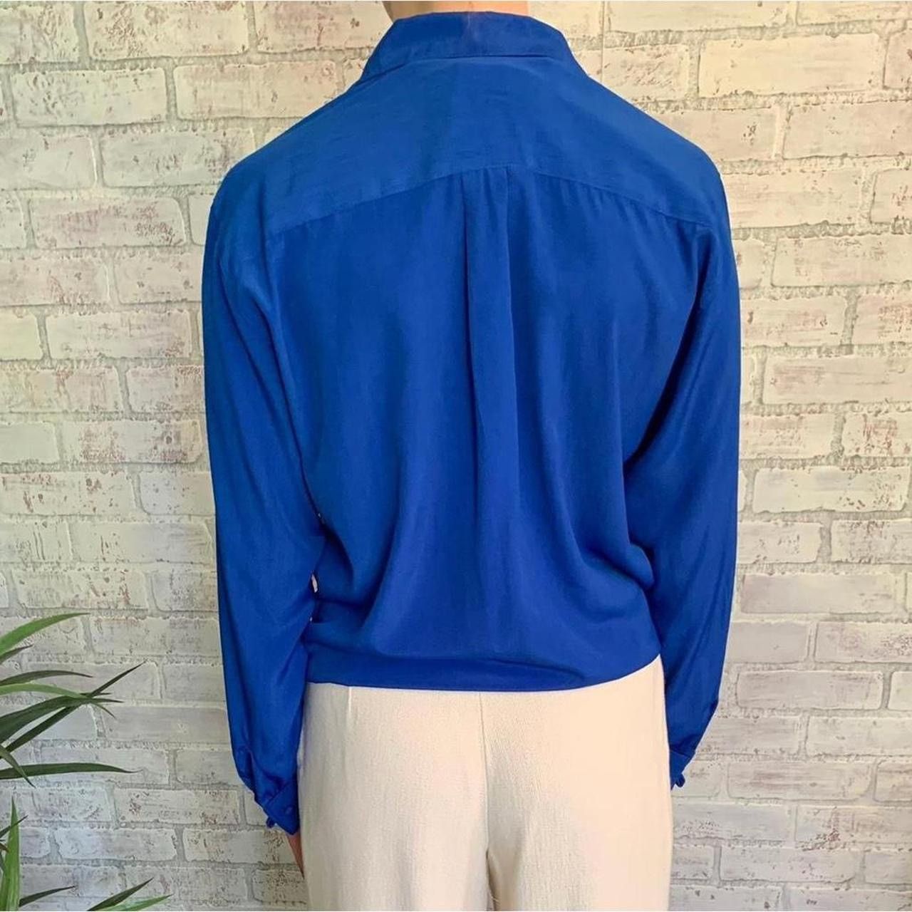Other Vintage Cobalt Blue Button Down Shirt Blouse 90s Collared Size S / US 4 / IT 40 - 4 Thumbnail