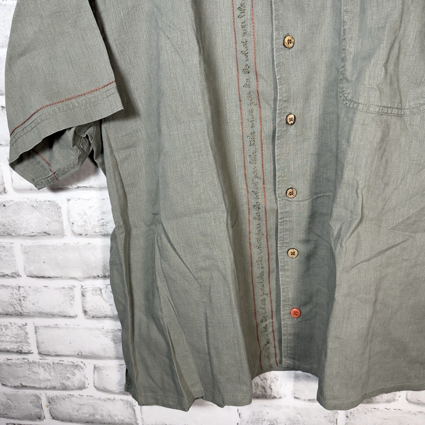 Life is Good VINTAGE Life is Good Mens Short Sleeve Linen Button-Down Shirt XL Gray Embroidered Casual Ruched Size US XL / EU 56 / 4 - 3 Thumbnail