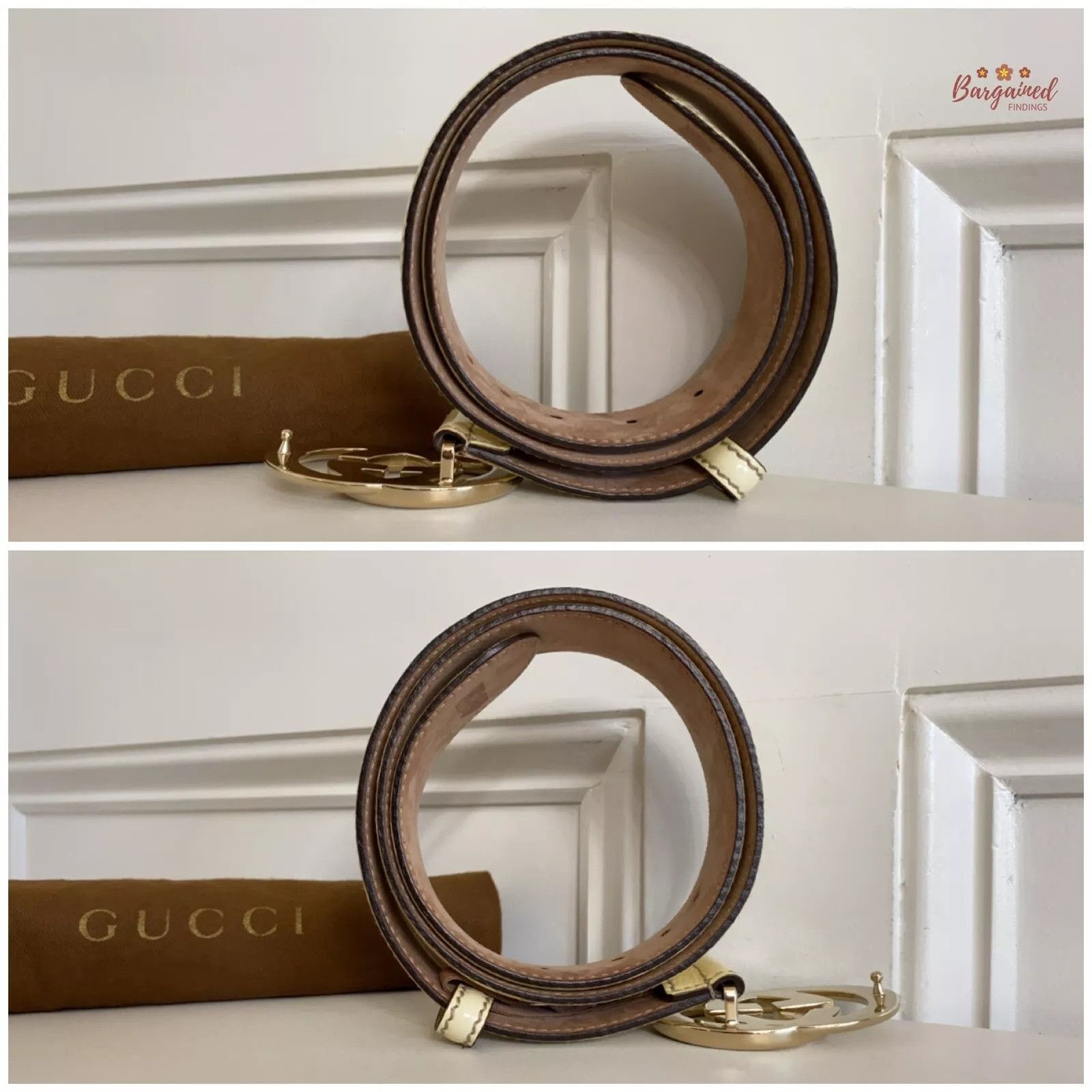 Gucci Gucci Yellow Patent Leather Gold Interlocking G Buckle Belt Size 30 - 6 Thumbnail