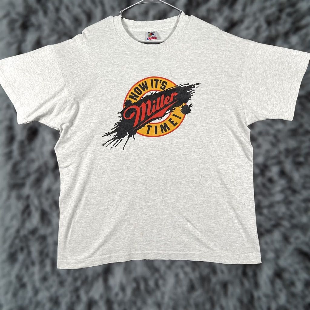 Fruit Of The Loom VINTAGE Miller Time Fruit Of The Loom Shirt Mens XL Gray Now Graphic Beer Tee Size US XL / EU 56 / 4 - 1 Thumbnail