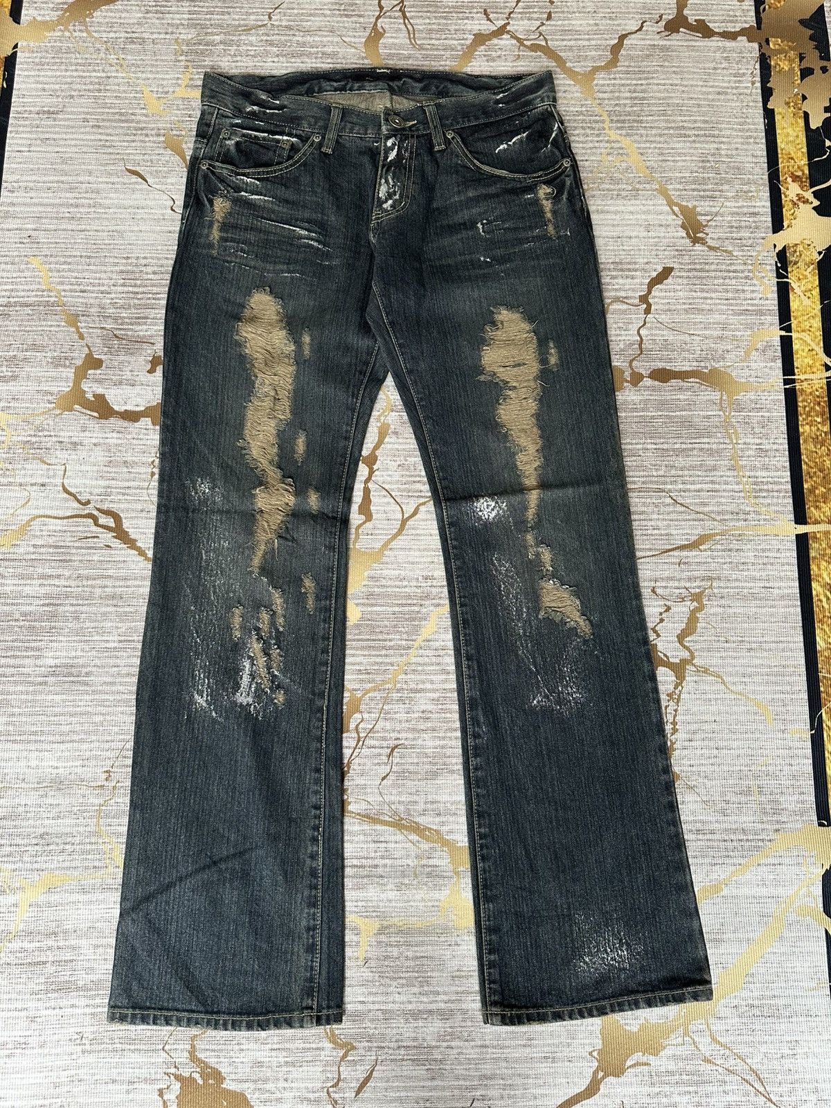 Japanese Brand FLARE Back Rush Splatter Distressed Denim Size US 32 / EU 48 - 2 Thumbnail