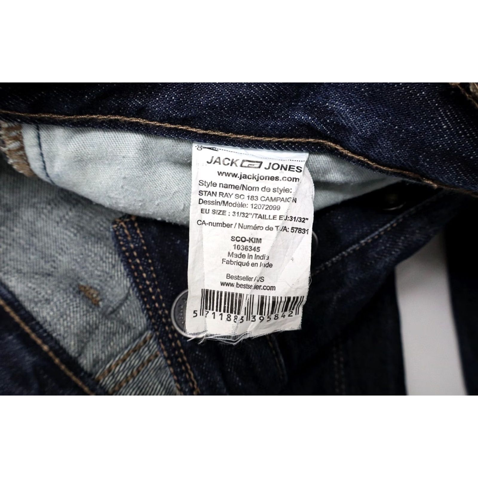 Jack & Jones JACK & JONES Stan Anti Fit Jeans Mens W31/L32 Faded Whiskers Button Fly Blue - Slim Denim - Buy Now Size US 31 - 5 Thumbnail