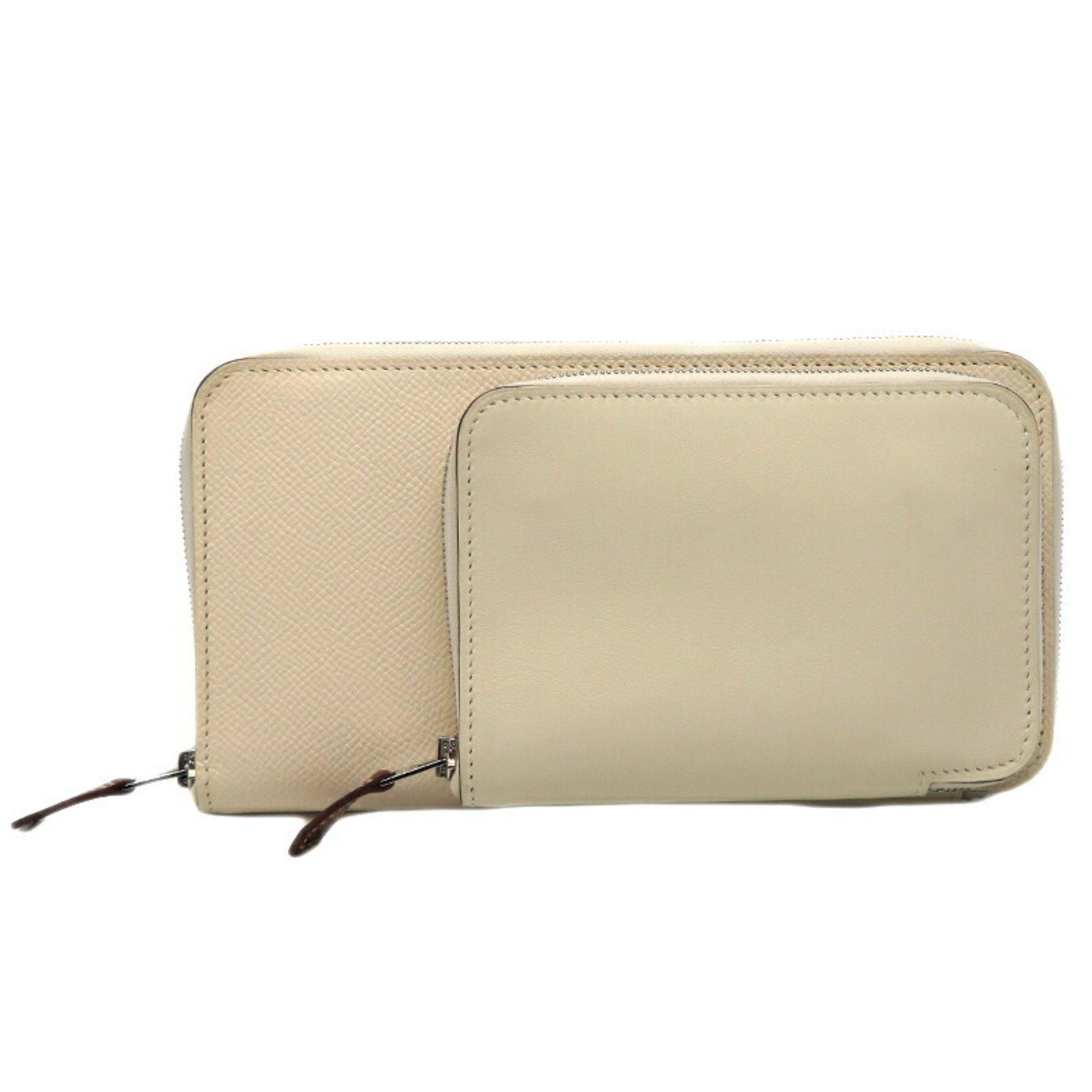 image of Hermes Nouveau To Go U Engraved Women's Long Wallet Vaux Epson Nata in White