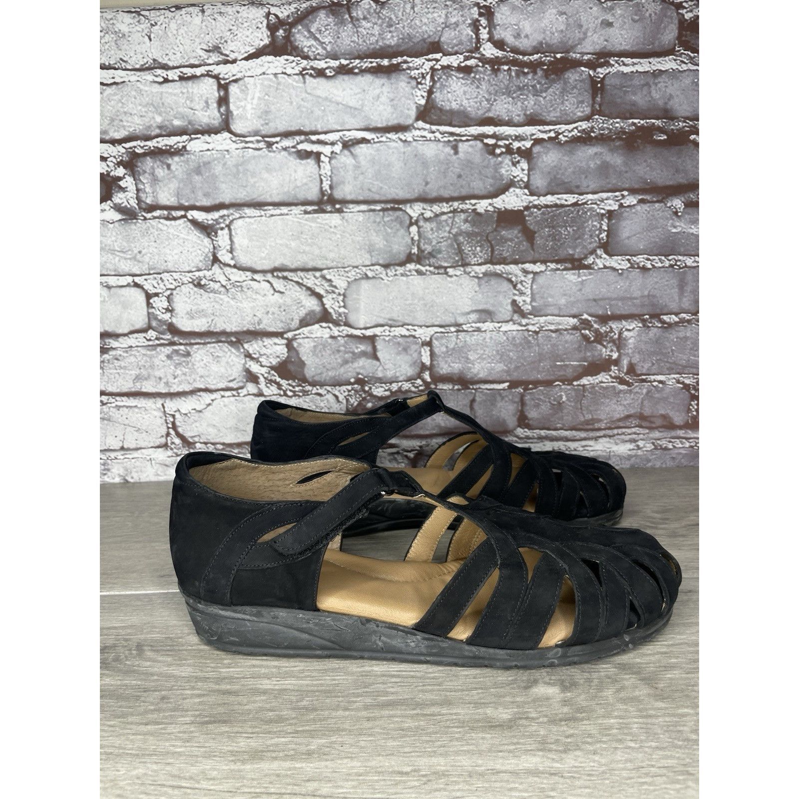 Beautiful Ful BeautiFeel Black Suede Leather Fisherman Strap Wedge Sandals Size US 12 / IT 42 - 17 Thumbnail