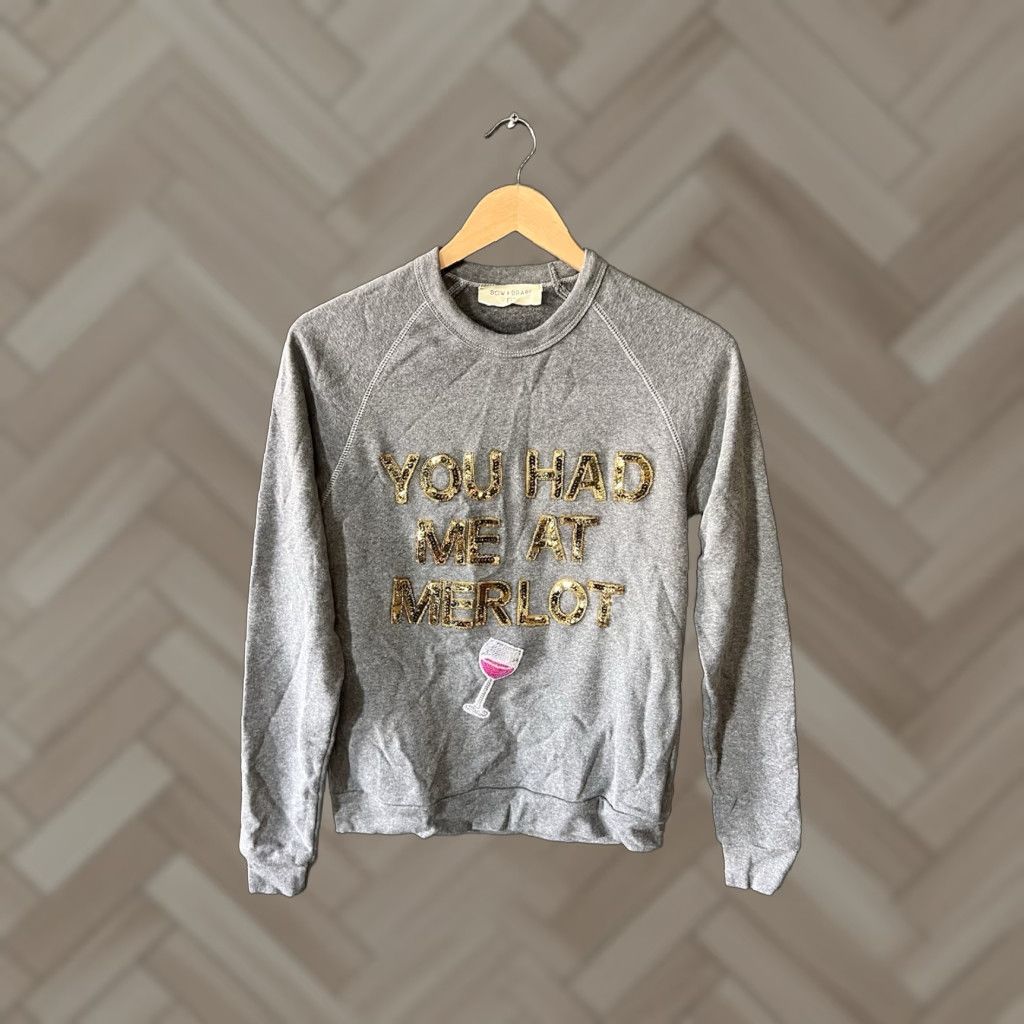 Vintage Bow & Drape Sweatshirt Womens Gray Had Me at Merlot Pullover Size S Size S / US 4 / IT 40 - 1 Thumbnail
