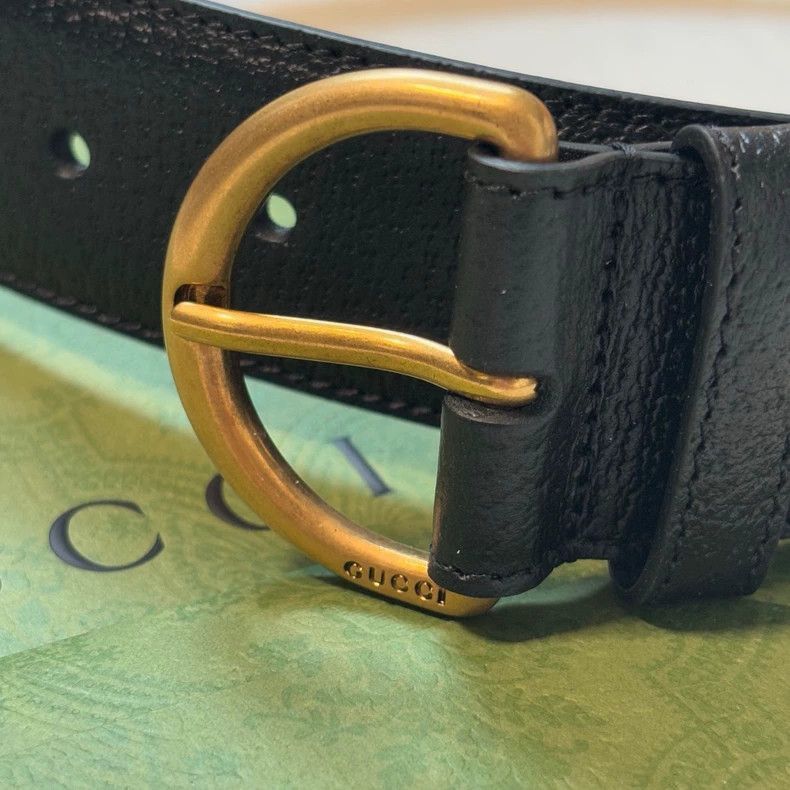 Gucci Gucci Black Leather Belt with Gold Buckle-2506 Size ONE SIZE - 2 Thumbnail