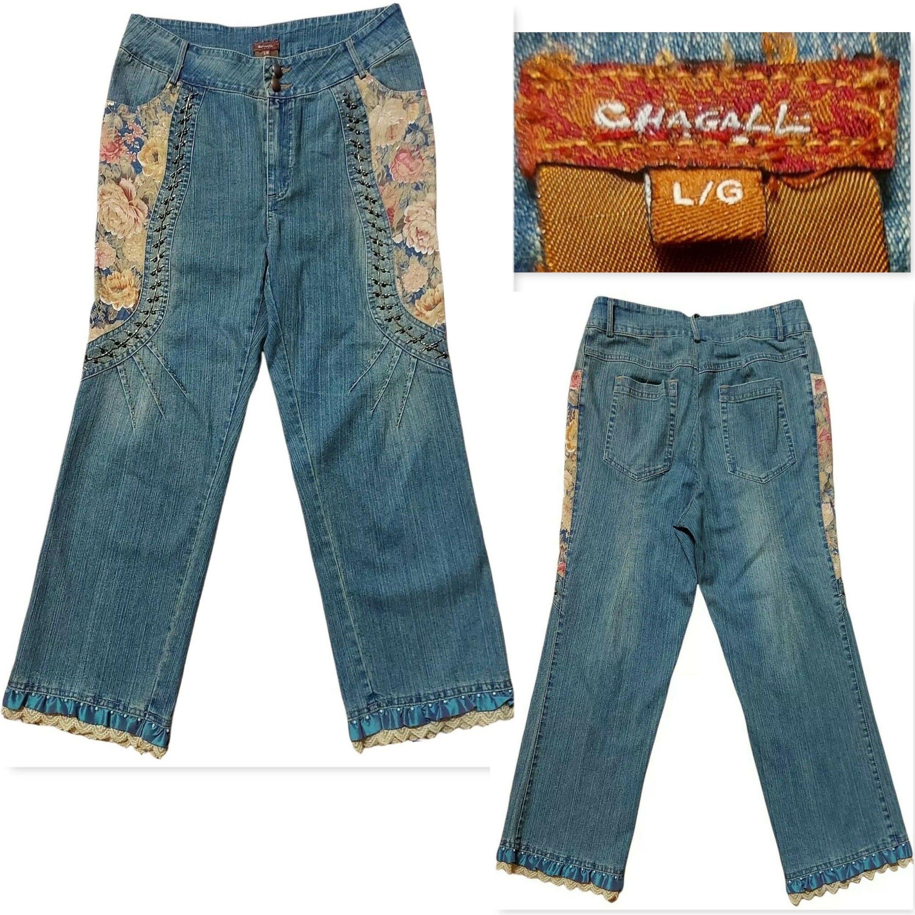 Vintage Vintage Jeans Denim L Floral Patched Beaded Inseam 23.5 Size 30" / US 8 / IT 44 - 10 Thumbnail