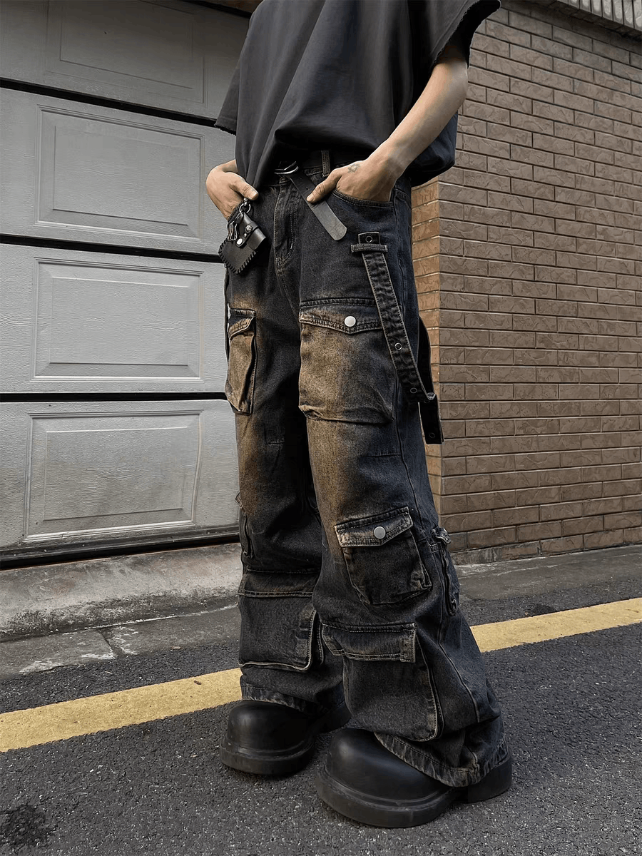 image of Vintage High Street Hip Hop Multi-Pocket Jeans in Black, Men's (Size 31)