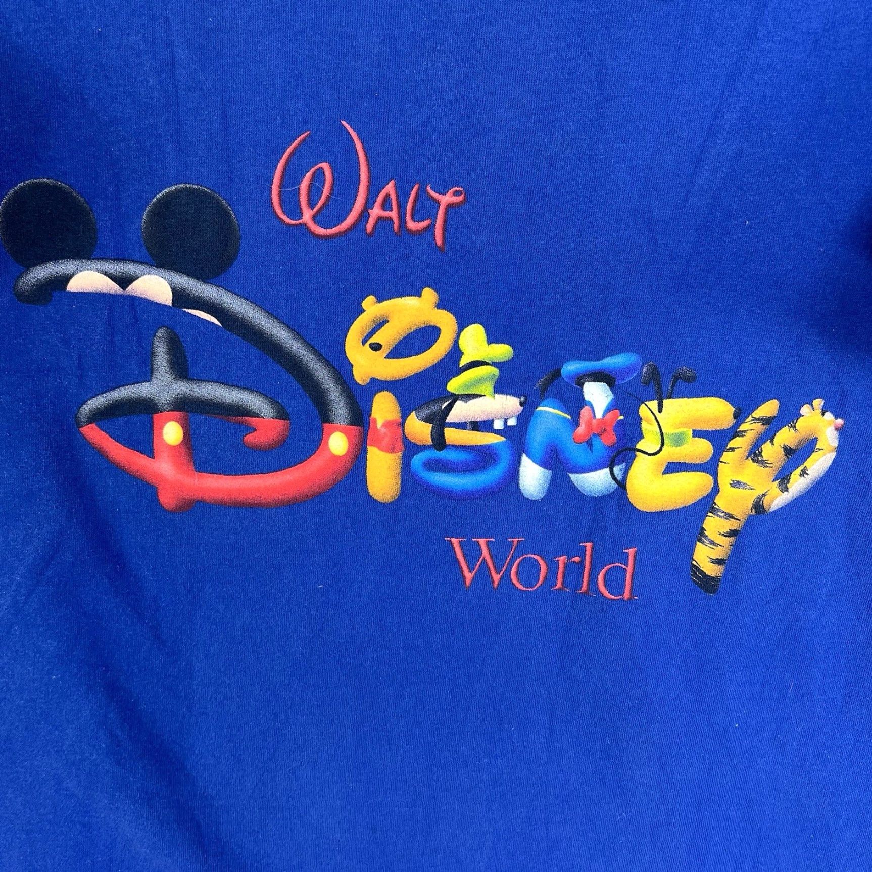 Disney VINTAGE Walt Disney World T-Shirt Blue Graphic Print Mickey Pooh Eeyore Stitch 90s USA Mens L Size US L / EU 52-54 / 3 - 2 Thumbnail