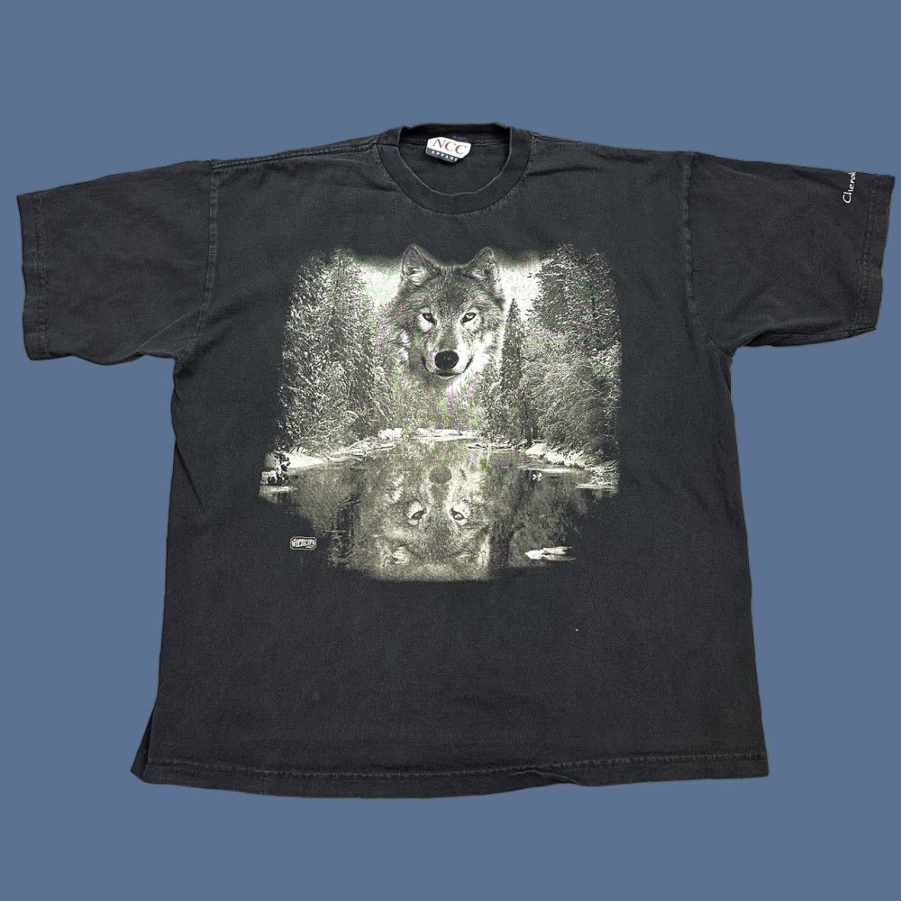 Vintage Vintage NCC Apparel Shirt Mens 2XL Black Wolf Graphic Nature USA 90s Animals Cherokee NC Shirt Size US XXL / EU 58 / 5 - 1 Thumbnail