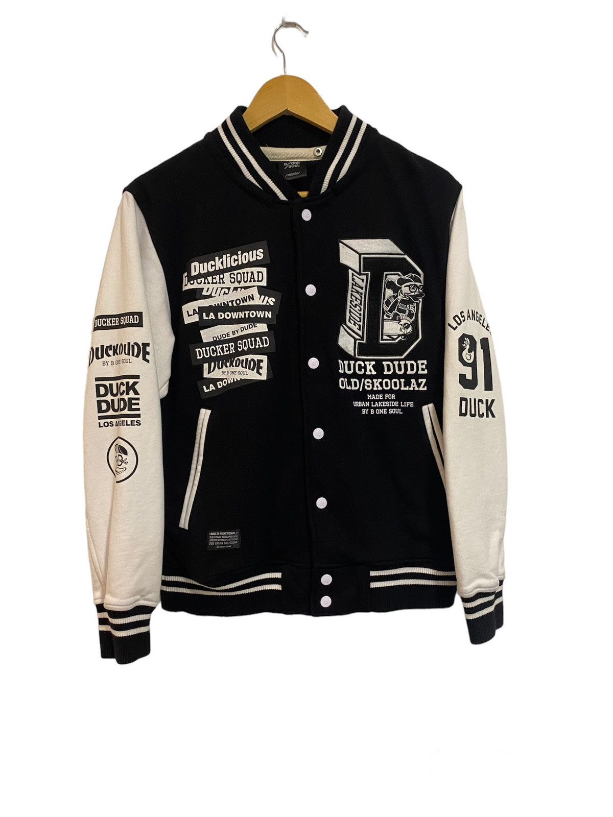 image of Skategang x Vintage Duck Dude By B One Soul Varsity Jacket in Black, Men's (Size Medium)