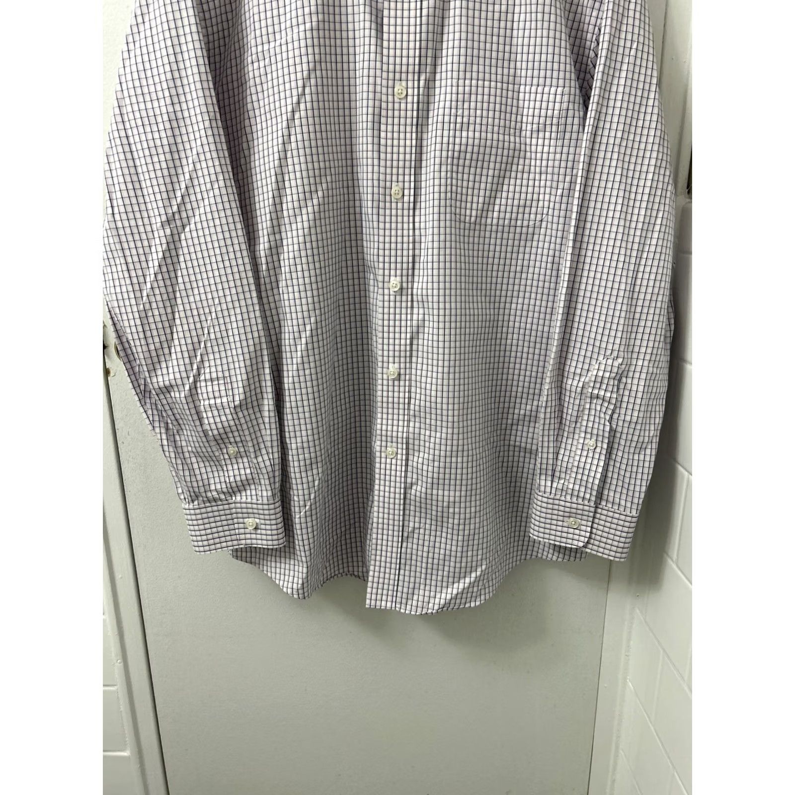 Vintage L.L. Bean Shirt Mens 16.5 White Oxford Plaid Button-Up Wrinkle Free L/S 300450 Size US XL / EU 56 / 4 - 3 Thumbnail