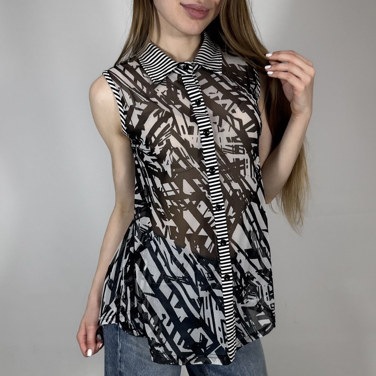 Joseph Ribkoff Vintage Y2K Joseph Ribkoff Mesh Abstract Style Blouses Size M / US 6-8 / IT 42-44 - 2 Thumbnail