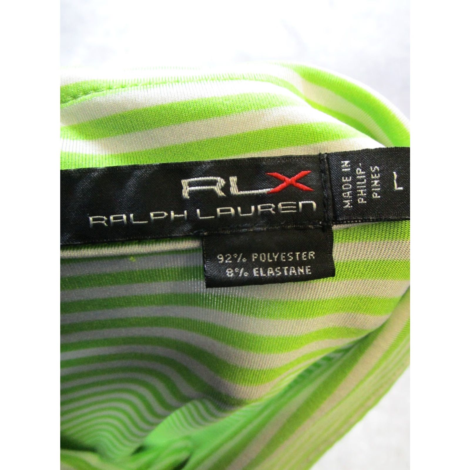 RLX Ralph Lauren RLX Ralph Lauren Polo Shirt Mens L Green White Striped Logo Golf Casual Shirt Boys? Mens Size US L / EU 52-54 / 3 - 5 Thumbnail